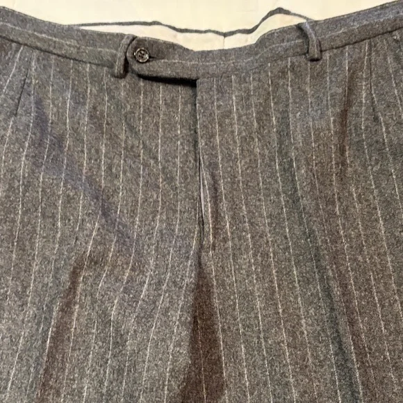Burberry Charcoal Pinstripe Suit with Gold Buttons
